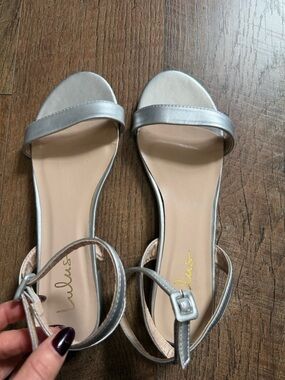 Lulu's Silver Metallic Open-Toe Ankle Strap Sandals